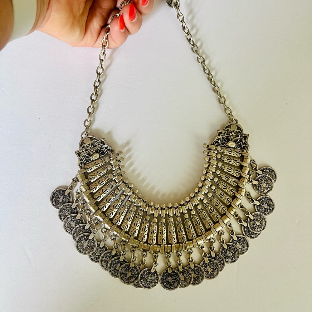 Turkish statement silver coin necklace